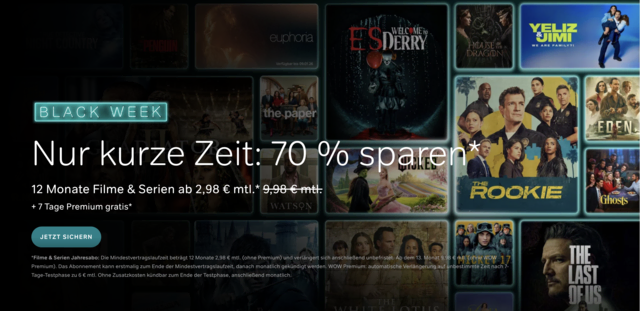 Bis zum 1. Dezember 2025 könnt ihr den Black-Week-Deal von WOW abschließen. | Foto: Screenshot WOW